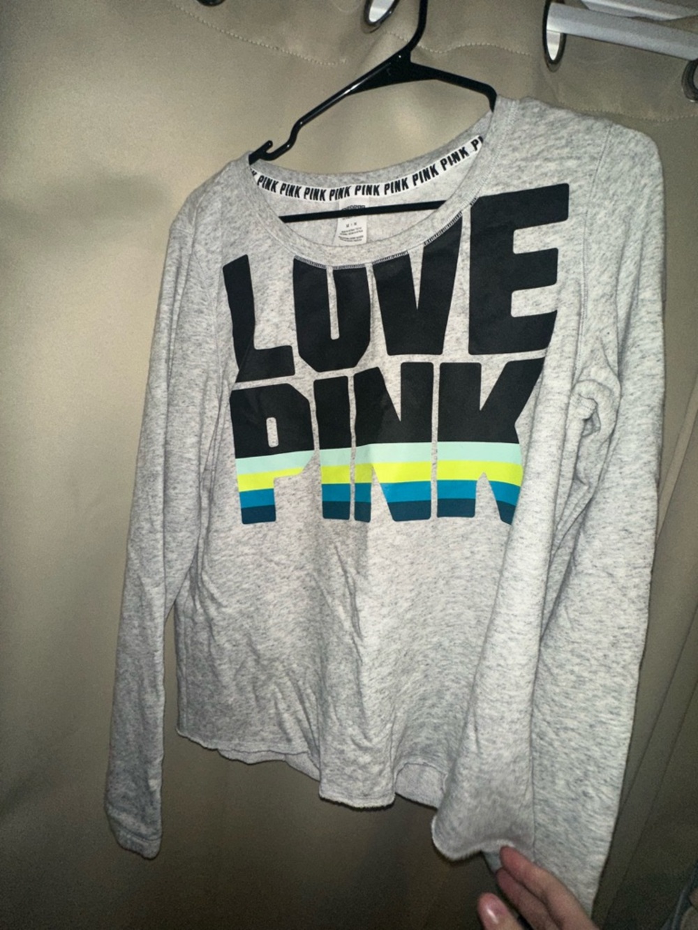Victoria's Secret Love PINK Slouchy Crew Pullover Sweatshirt Gray Size medium